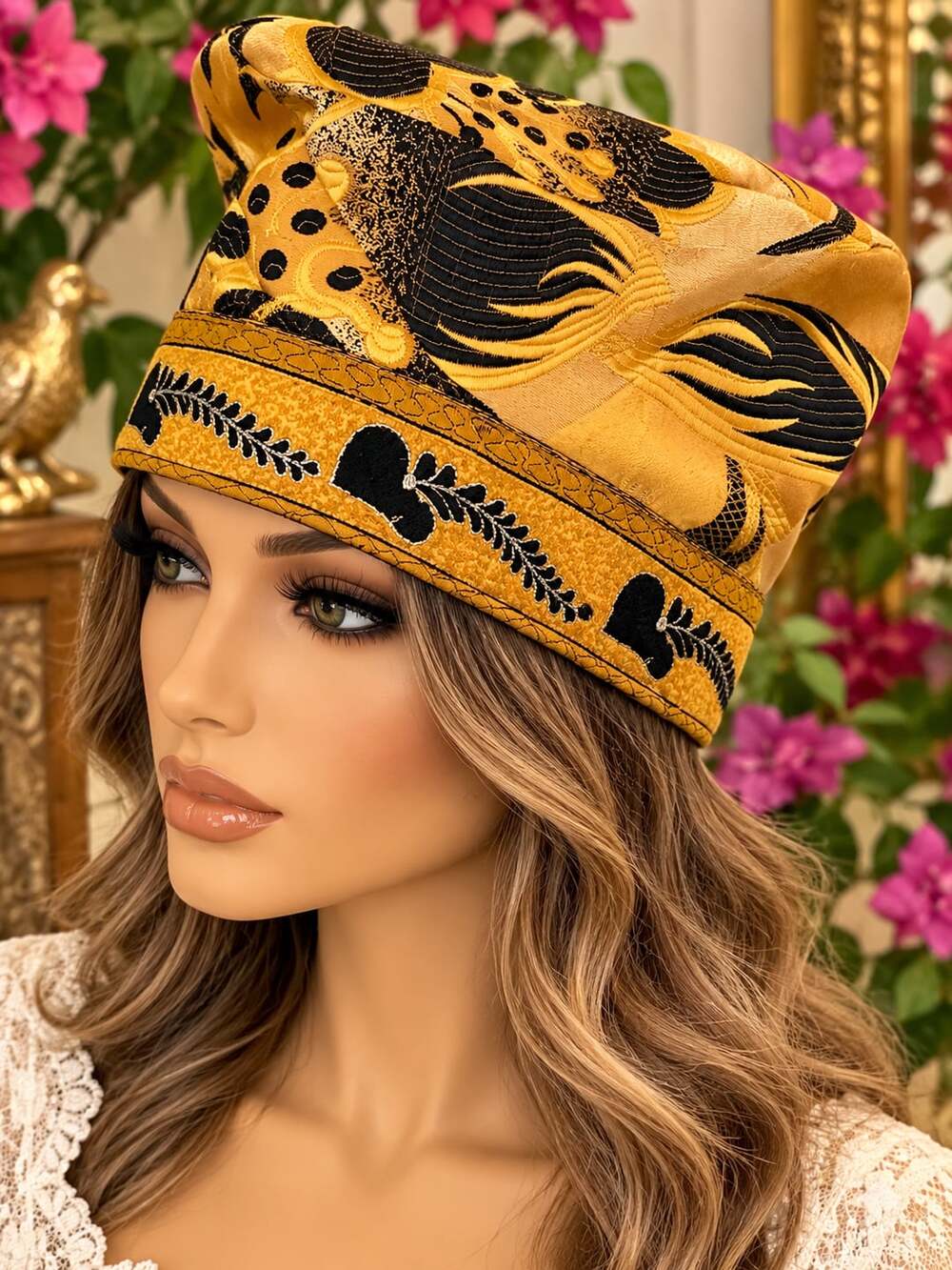 Vintage Black And Gold Brocade Hat Traditional Ethnic Headwear